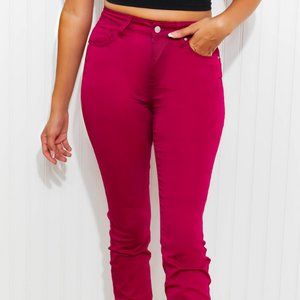 Zenana Walk the Line Full Size High Rise Skinny Jeans in Magenta